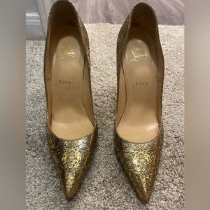 Christian Louboutin So Kate Rococo Gold Laser Cut Heels